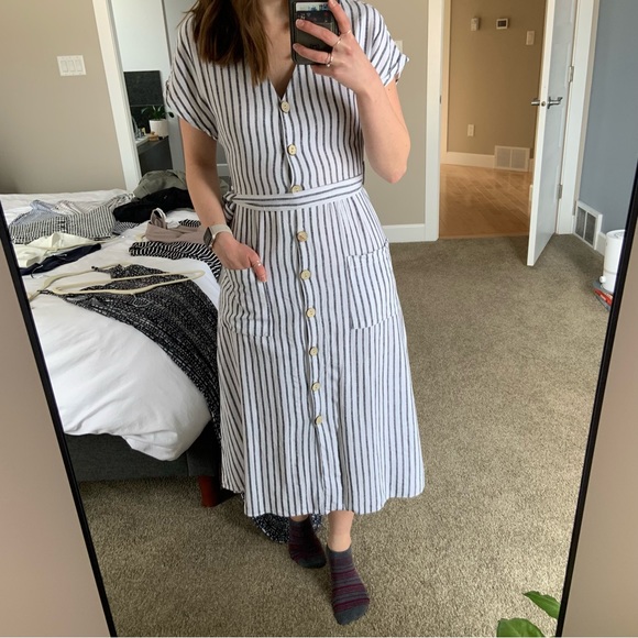 Linen blend striped midi dress - New Look Size 6 - Picture 2 of 7